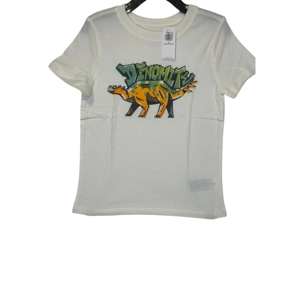 Kids Boys Old Navy White Dinosaur Graphic T-Shirt Size 4T NWT